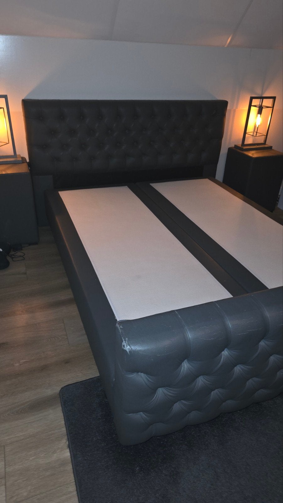 Boxspring 160 grijs, Ophalen, Overige materialen, Gebruikt, 210 cm