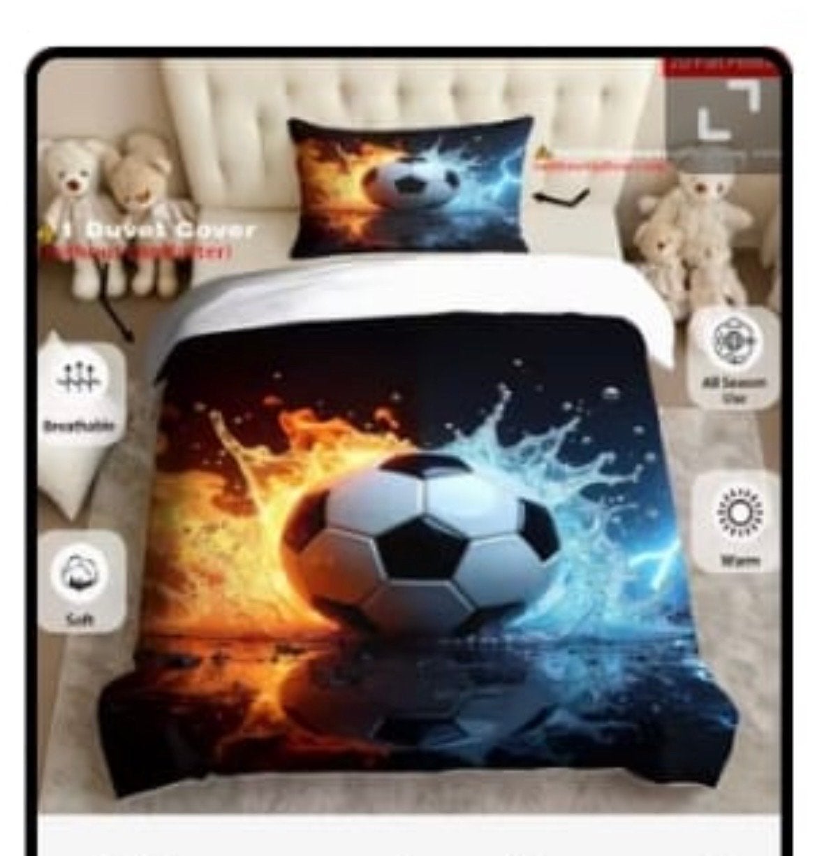 Dekbedovertrek Voetbal Vlammen 100x135cm ( nieuw ), Ophalen, Overige merken, Meerkleurig, Nieuw