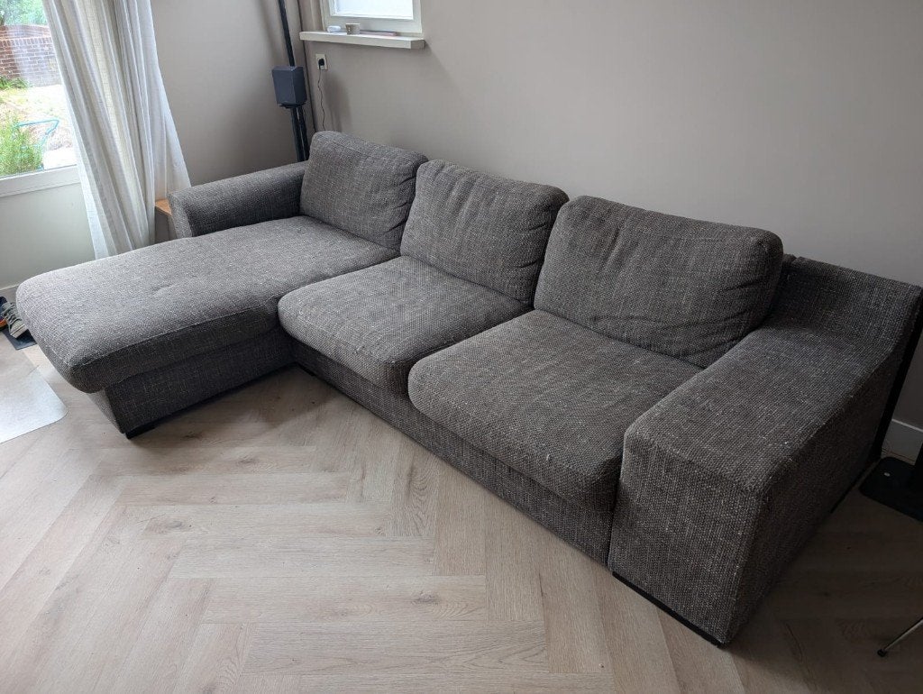 TEAB Ruime Grijs/Bruine 3m L-hoekbank (+-4 jaar oud), Ophalen, Gebruikt, Stof, Modern / Landelijk / Tijdloos