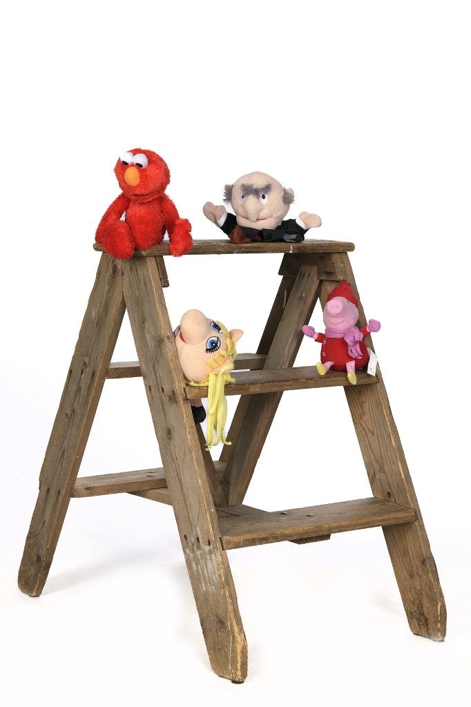 Vintige houten schilderstrapjetrapje, Ophalen, Hout, Bruin, Gebruikt
