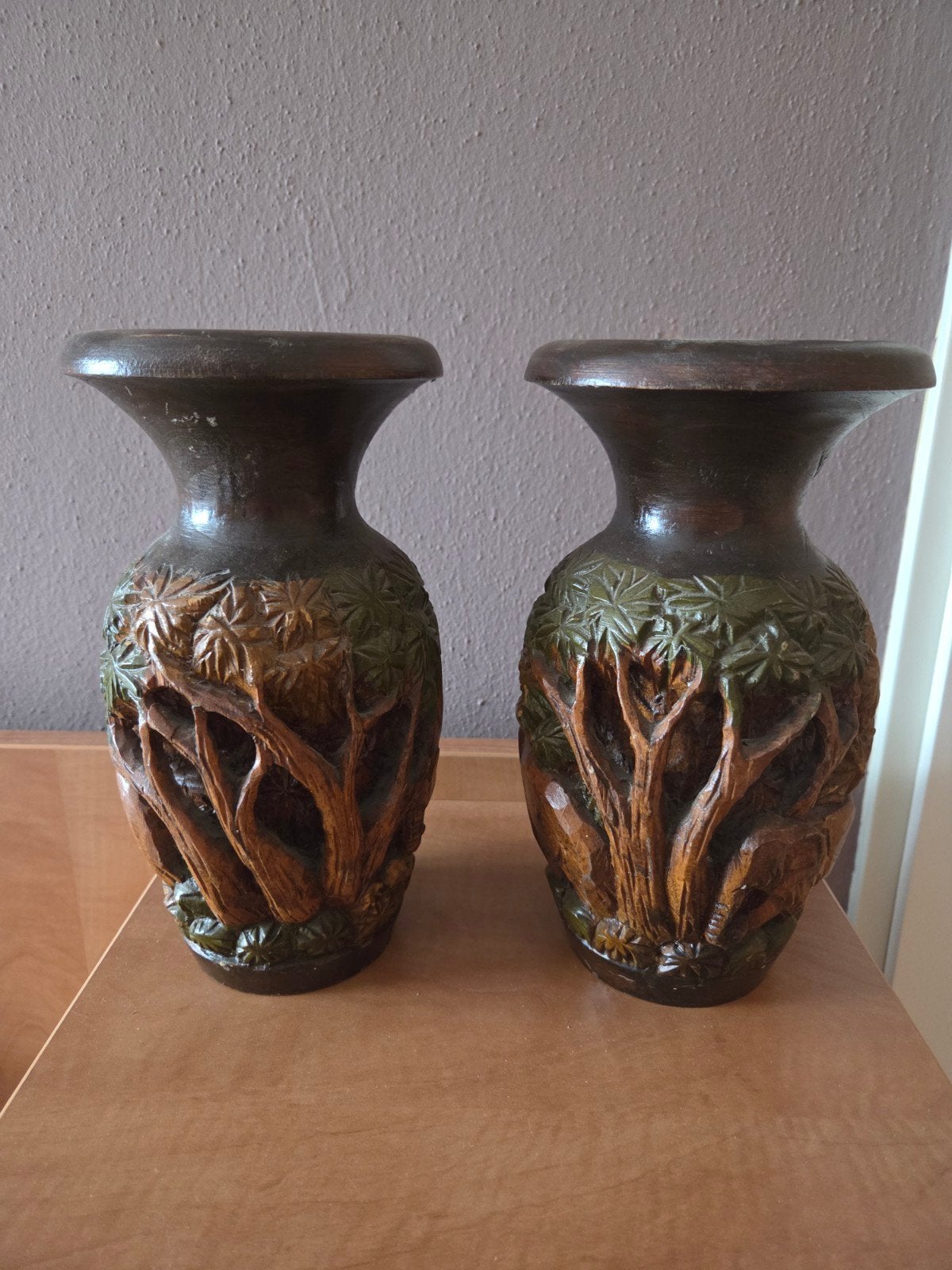 2 houten vazen, Overige materialen, Gebruikt, Overige kleuren, Ophalen of Verzenden