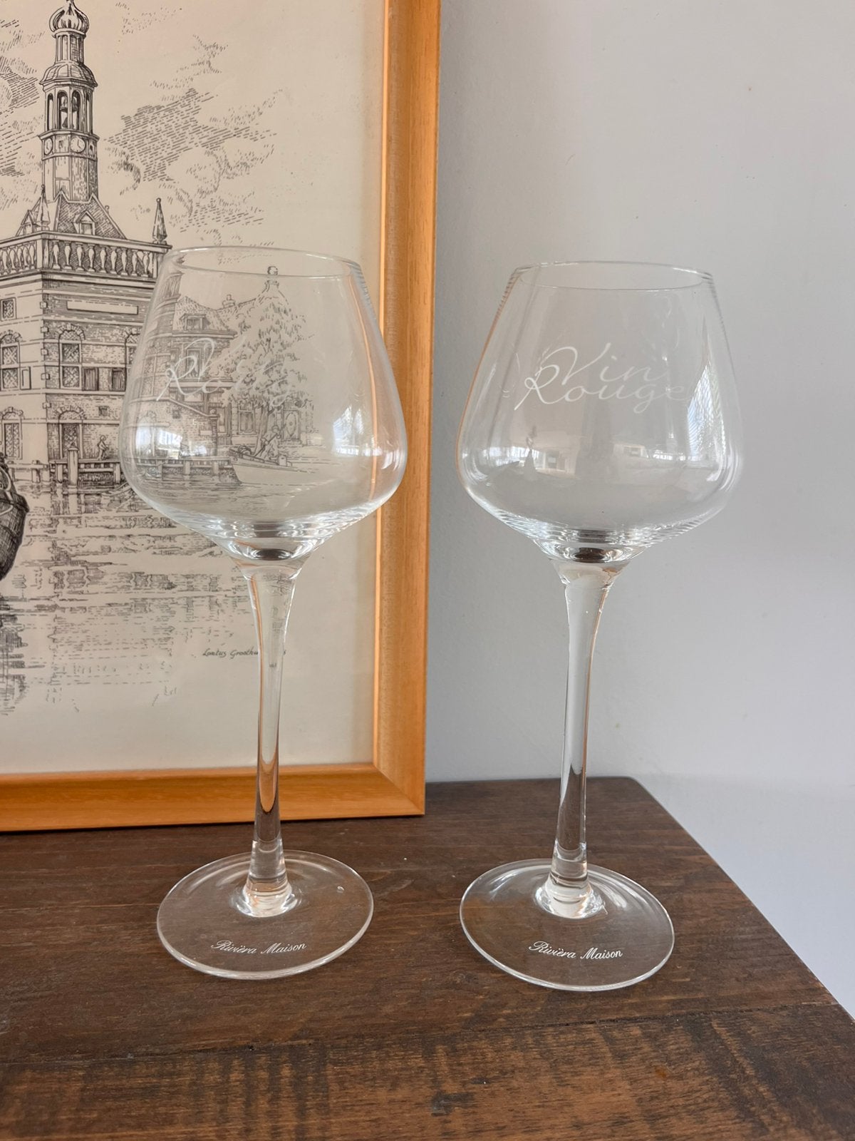 Riviera Maison wijnglazen “vin rouge” 2 stuks, Ophalen, Zo goed als nieuw, Overige typen
