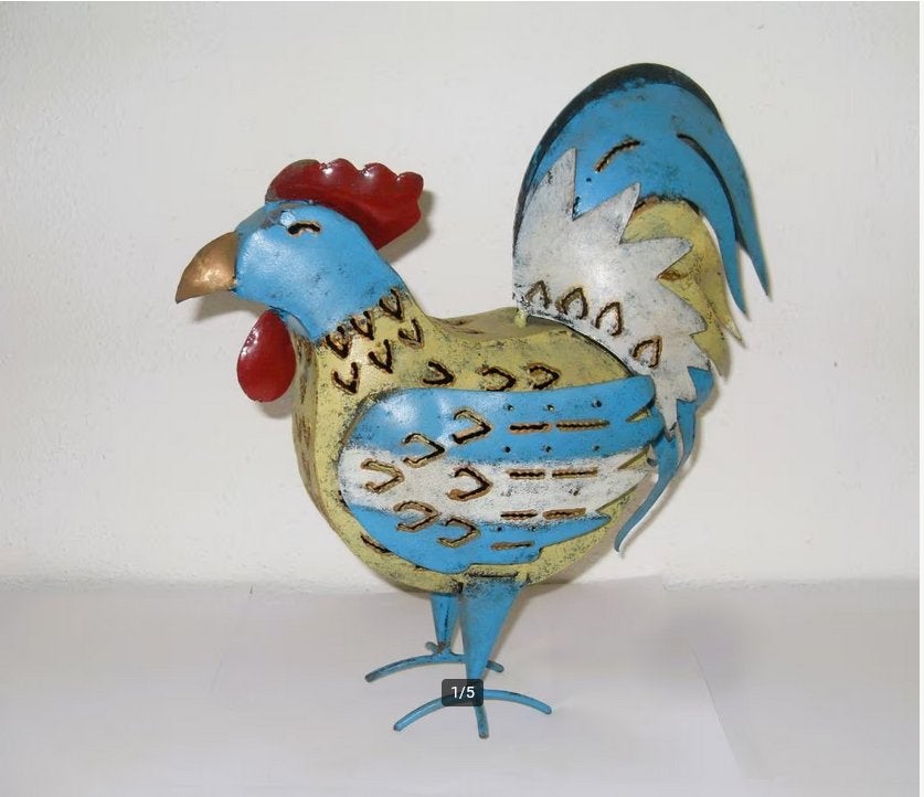 Theelichthouder kip / metalen haan / decoratief / theelicht, Meerkleurig, Waxinelichthouder, Ophalen of Verzenden, Zo goed als nieuw