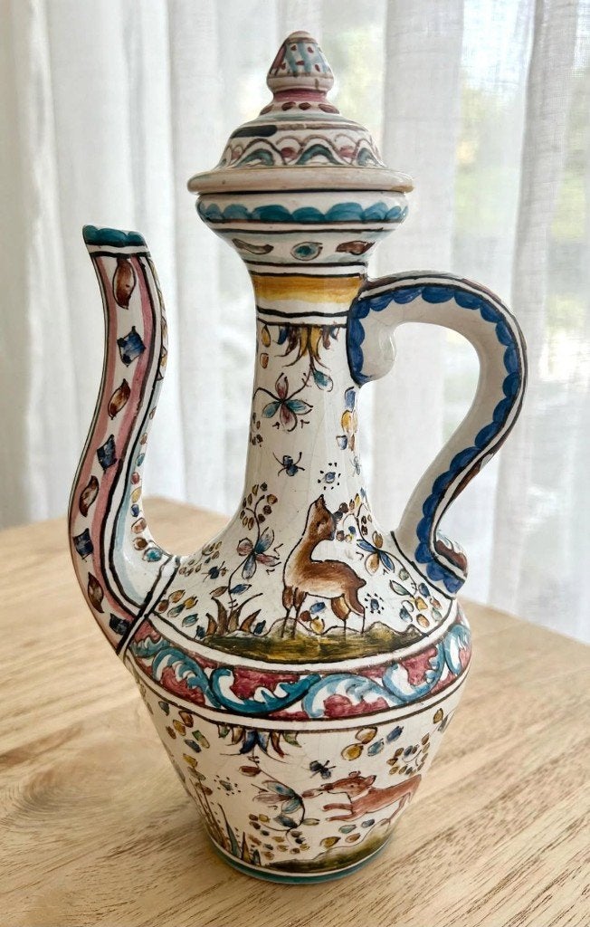 Prachtige vintage kan met deksel - Handgeschilderd Portugal, Ophalen of Verzenden