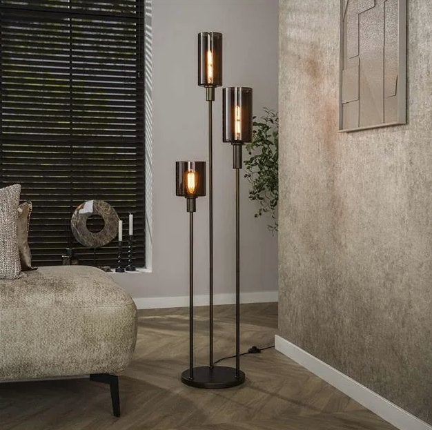 Vloerlamp Sepiora 3L getrapt – Sienna Brown – NIEUW in doos, Ophalen of Verzenden, Nieuw, Glas, 150 tot 200 cm