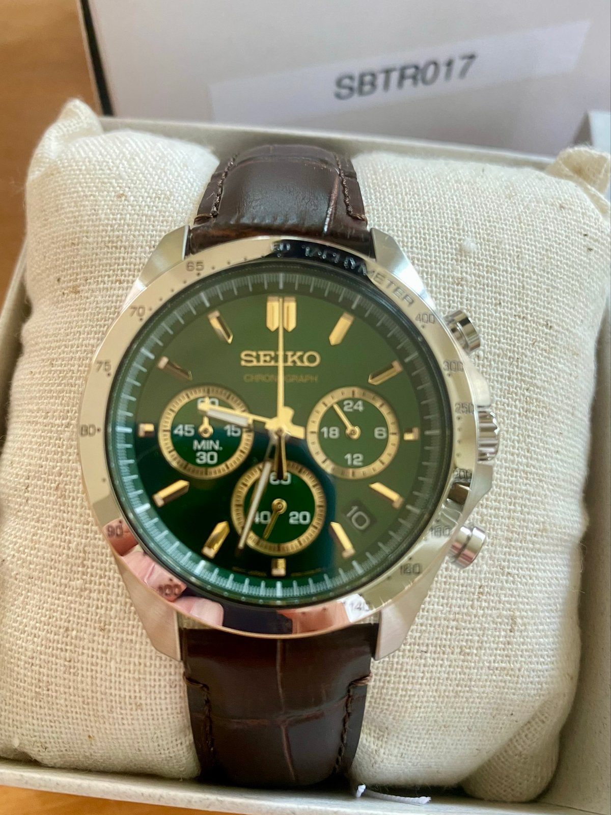 Seiko SBTR017 Chronograaf Groen Herenhorloge, Sieraden, Tassen en Uiterlijk, Seiko, Leer, Staal, Polshorloge