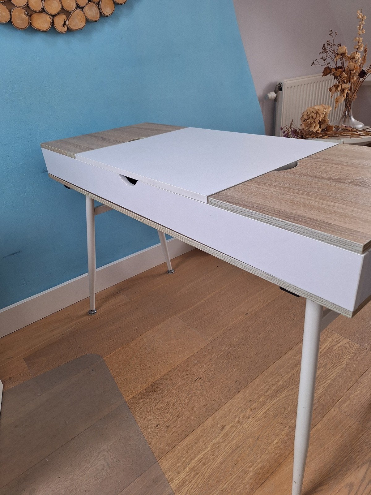 Bureau met opbergruimte - Wit/Houtlook, Minder dan 50 cm, Gebruikt, 100 tot 150 cm, 75 – 100