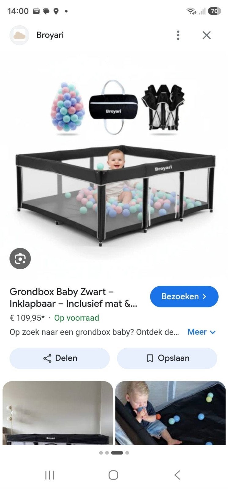 Broyari Inklapbare Grondbox Baby Zwart met Mat, Ophalen, Nieuw, Rechthoekig, Boxkleed