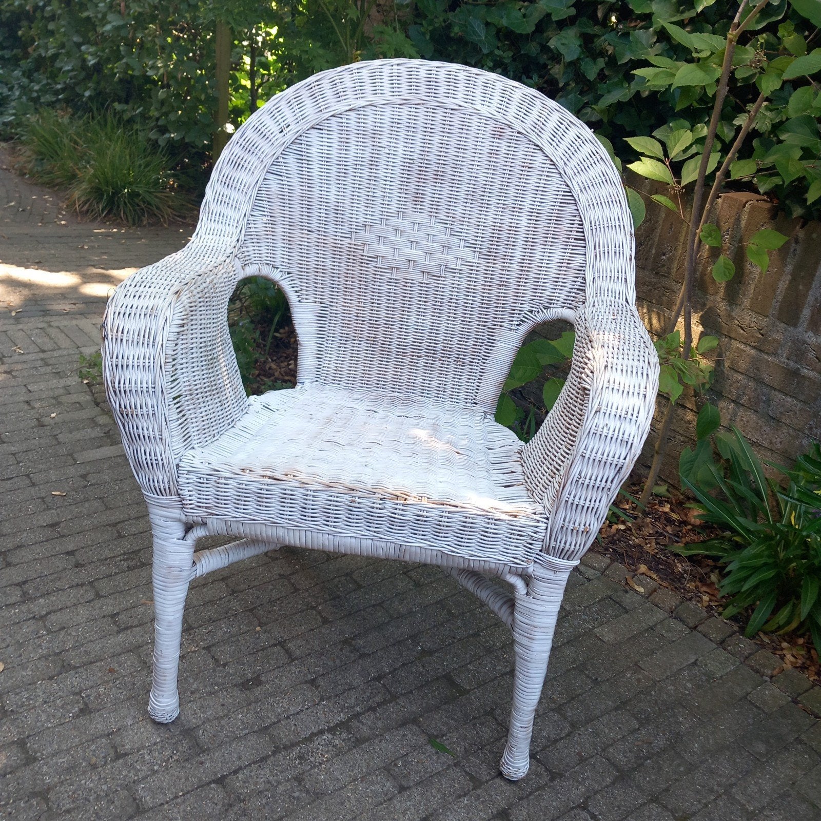 Witte rieten stoel, Ophalen, Gebruikt, Wit, Riet of Rotan