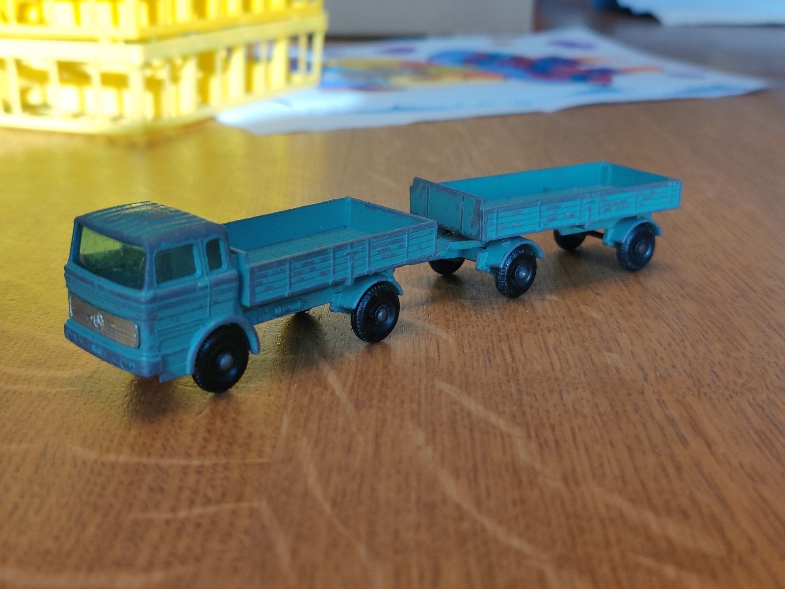 Matchbox Mercedes Truck en Trailer GROEN, Ophalen of Verzenden, Bus of Vrachtwagen
