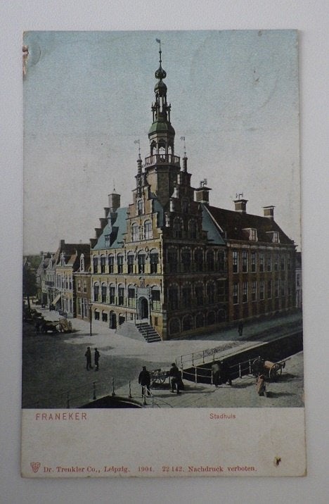 1904 1905 FRANEKER Stadhuis handkarren Weidum Leipzig, Ophalen, Voor 1920, Gelopen, Friesland