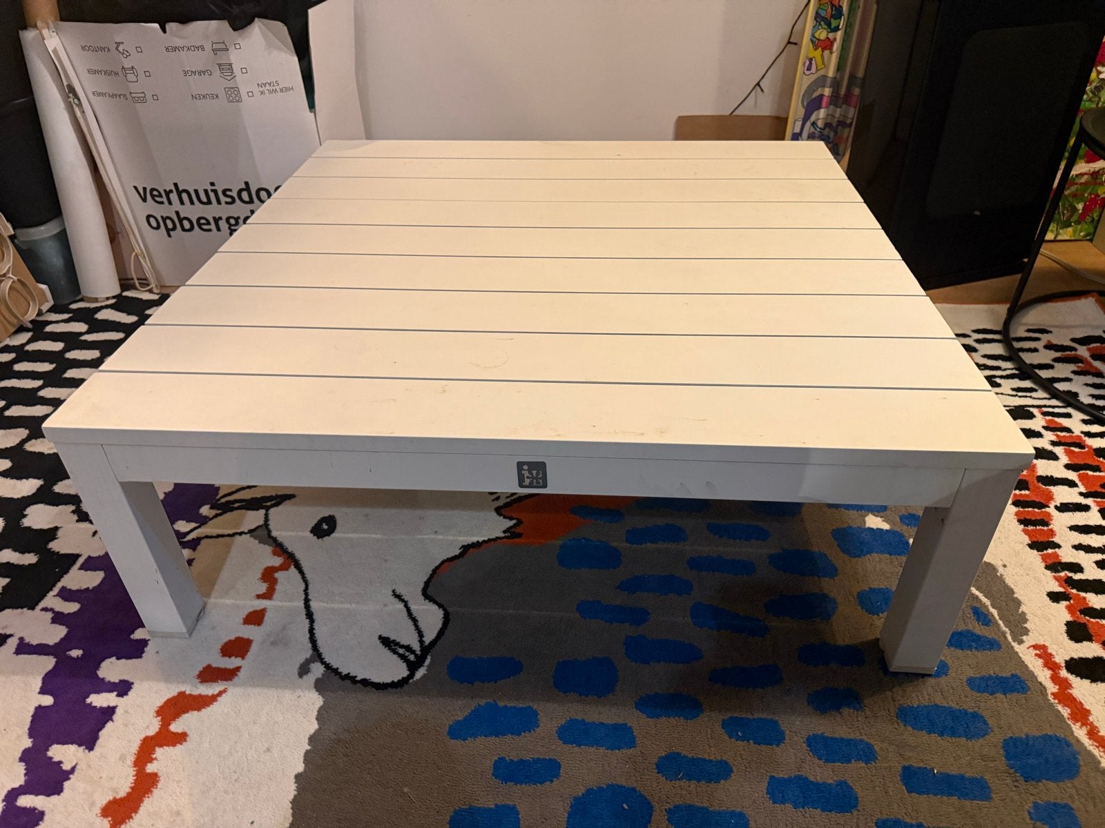 Witte aluminium tuinsalontafel Intratuin 120x120x30cm, Tuin en Terras, Ophalen, Gebruikt, Vierkant, Aluminium