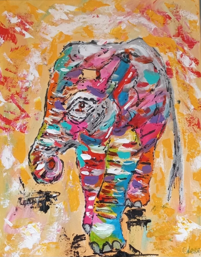 Schilderij kleurrijke olifant, 50 – 75, Minder dan 50 cm, Nieuw, Ophalen of Verzenden