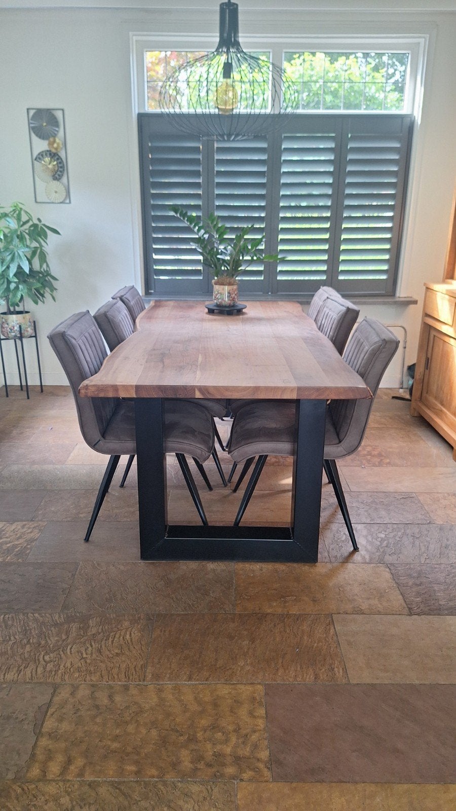 Boomstamtafel 200x100cm met stalen U-poot, Huis en Inrichting, Tafels | Eettafels, 100 tot 150 cm, Zo goed als nieuw, Vijf personen of meer