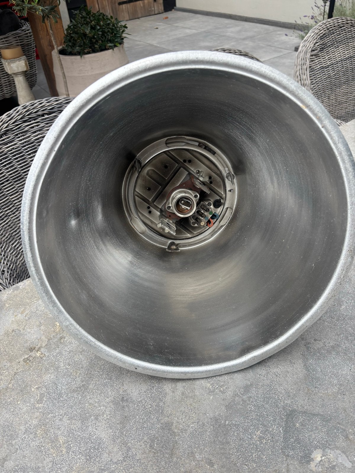Vintage Industriële Hanglamp - Aluminium, Ophalen of Verzenden, Gebruikt, Metaal, E27 (groot)