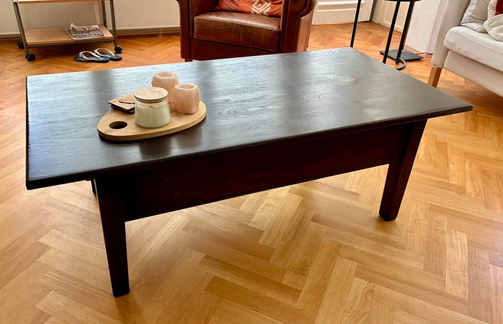 Houten salontafel, Huis en Inrichting, Tafels | Salontafels, Ophalen, Gebruikt, 100 tot 150 cm, 50 tot 100 cm