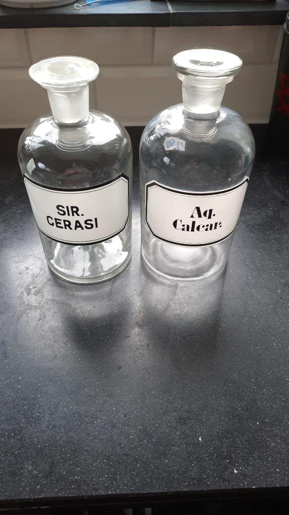 Set Oude glazen voorraadpotten met stop apothekerspot, Antiek en Kunst, Ophalen of Verzenden