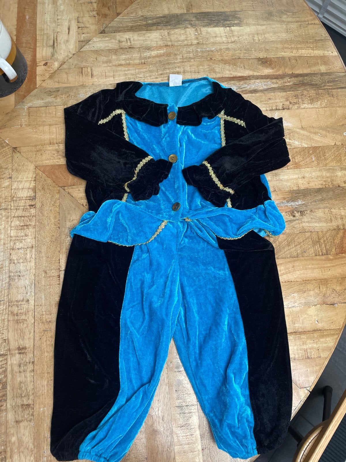 Pietenpak zwart/blauw met gouden sierrand - Maat 128, Ophalen of Verzenden, Zo goed als nieuw, 122 t/m 128, Jongen of Meisje