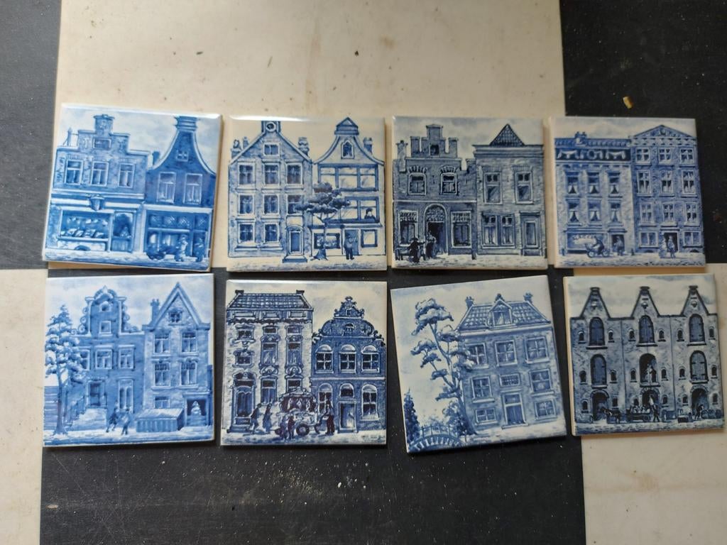 Acht Delfts blauwe KLM tegeltjes, Verzamelen, Ophalen, Zo goed als nieuw