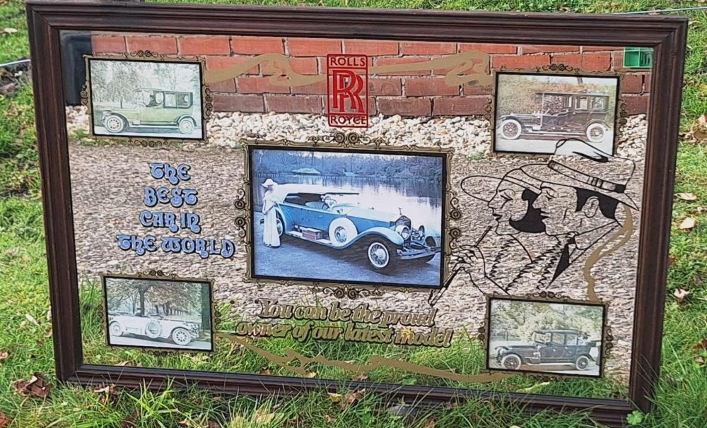 Grote Rolls Royce Spiegel, vintage decoratie in je mancave😎, Verzamelen, Ophalen, Gebruikt, ., Overige typen