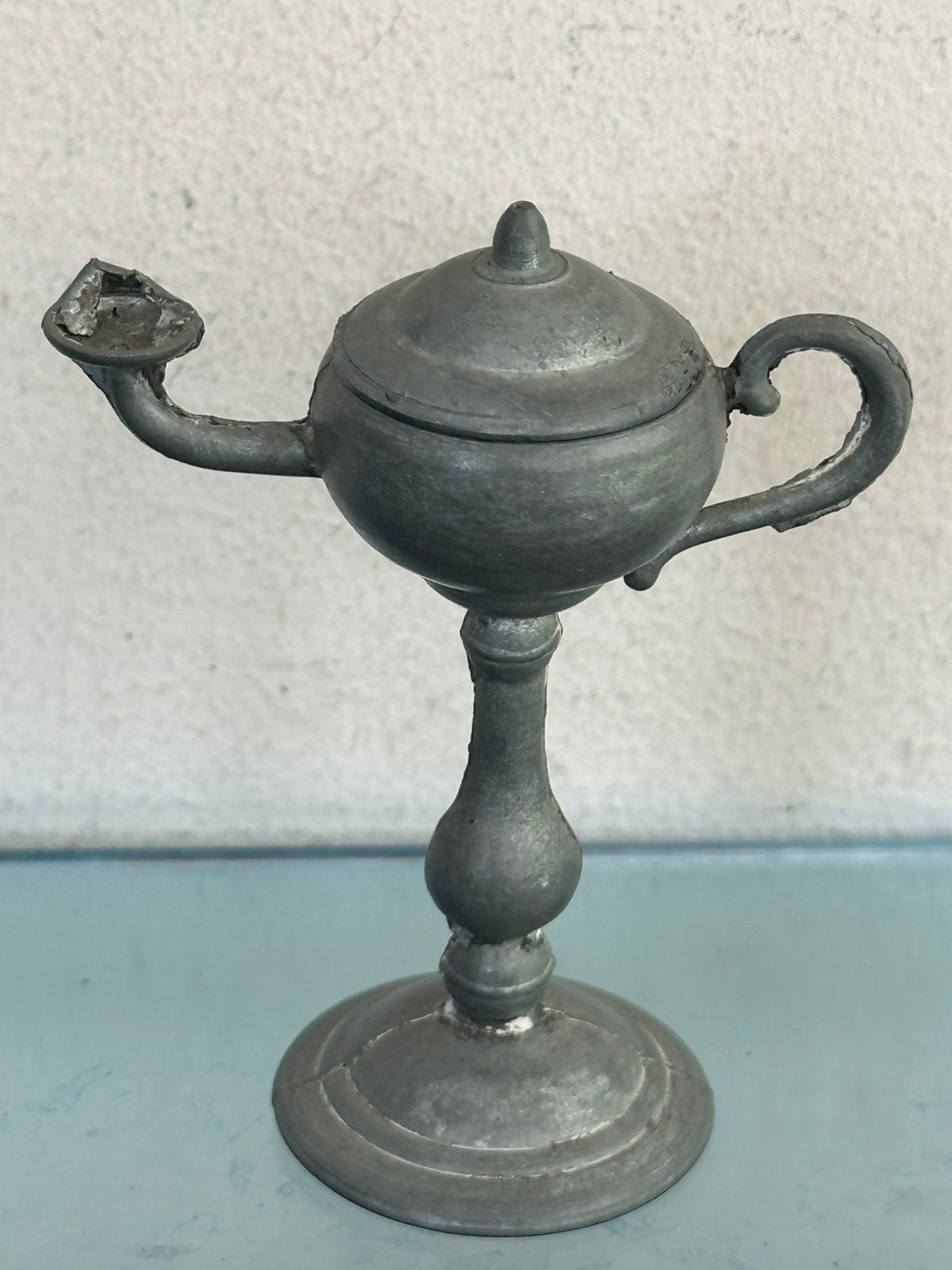 Oud engels tin miniatuur  olielampje 7 cm, Ophalen of Verzenden, Gebruikt