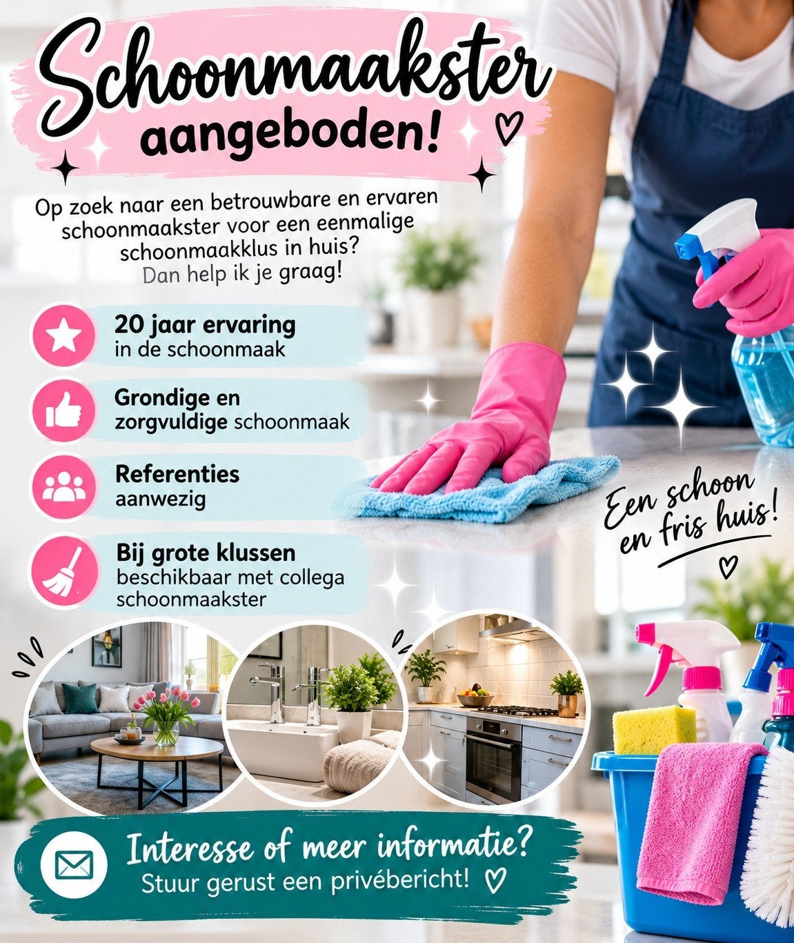 Schoonmaakster aangeboden voor eenmalige klussen, Ophalen of Verzenden