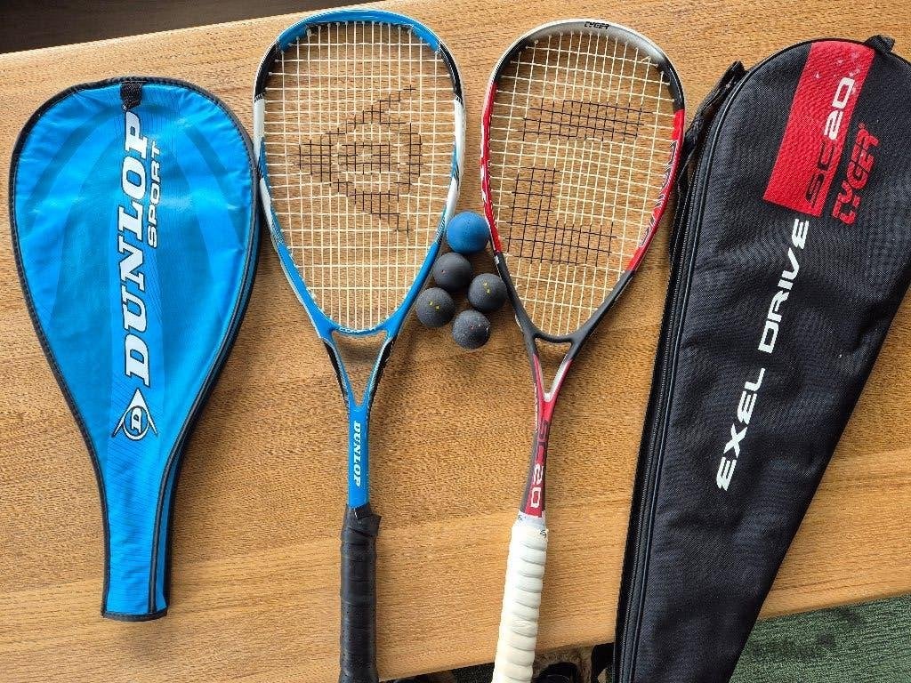 Squash racket - Dunlop & Tyger Exel Drive C20, Sport en Fitness, Ophalen of Verzenden, Zo goed als nieuw, Racket, Met hoes