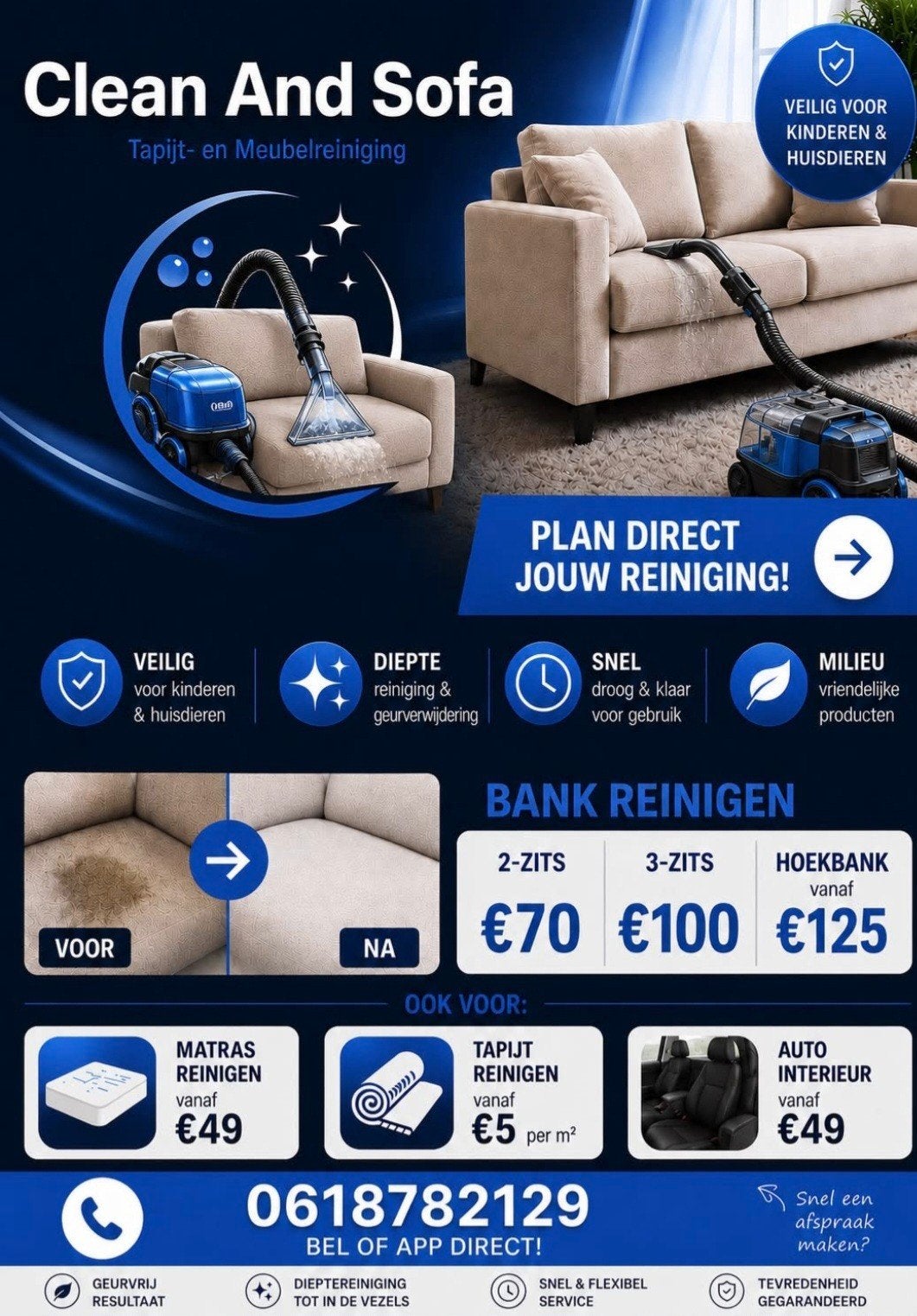 Meubels diep reinigen en stomen !!!, Huis en Inrichting, Banken | Bankstellen, Gebruikt, Eenpersoons, Hoekbank, Ophalen of Verzenden