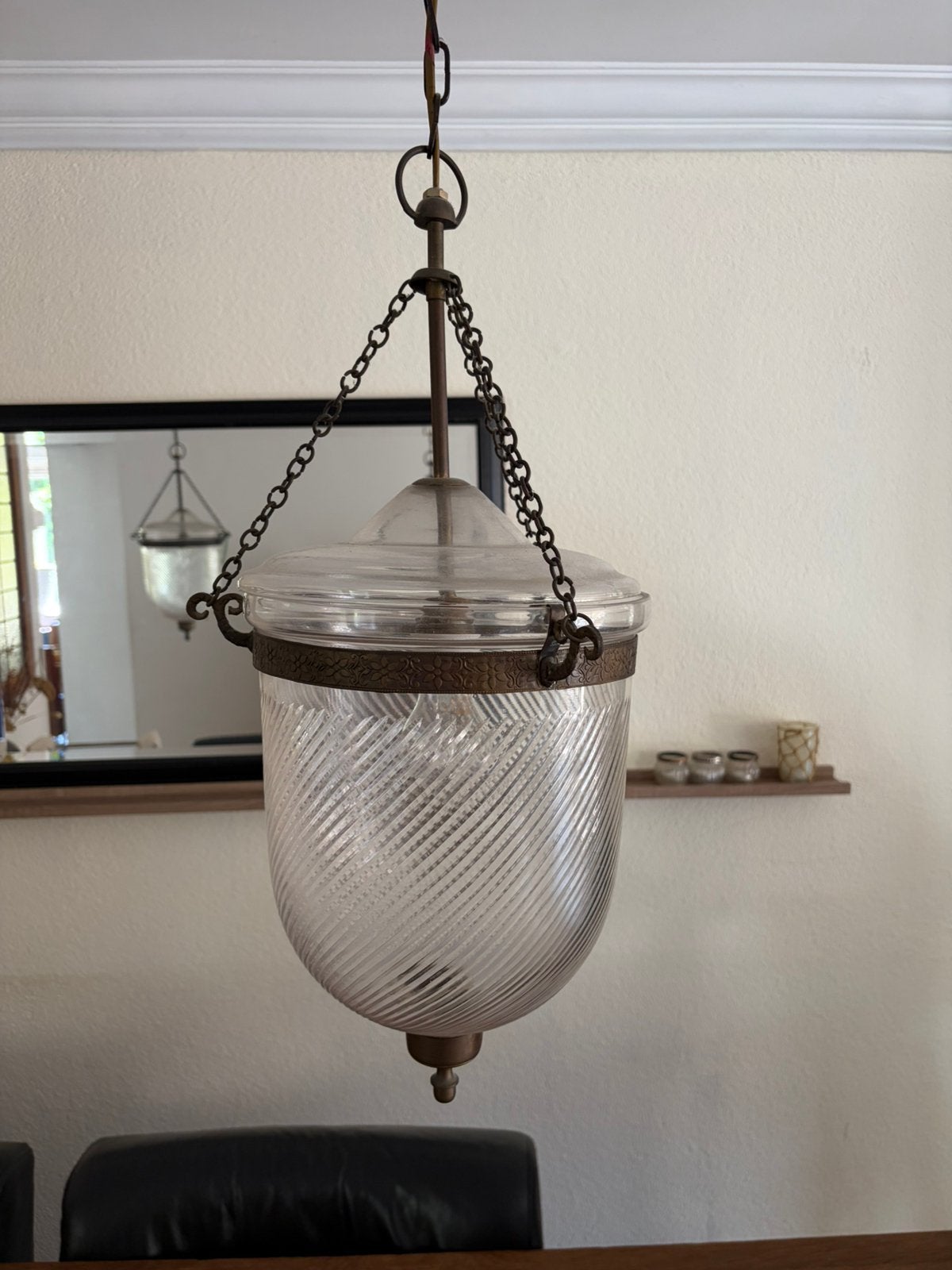 Hanglamp in lataarnstijl, Huis en Inrichting, Lampen | Hanglampen, Ophalen, Zo goed als nieuw, Glas, Minder dan 50 cm