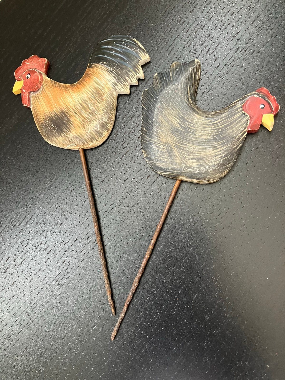 Z.g.a.n/2x Houten steker kip /Pasen decoratie, Ophalen of Verzenden, Zo goed als nieuw