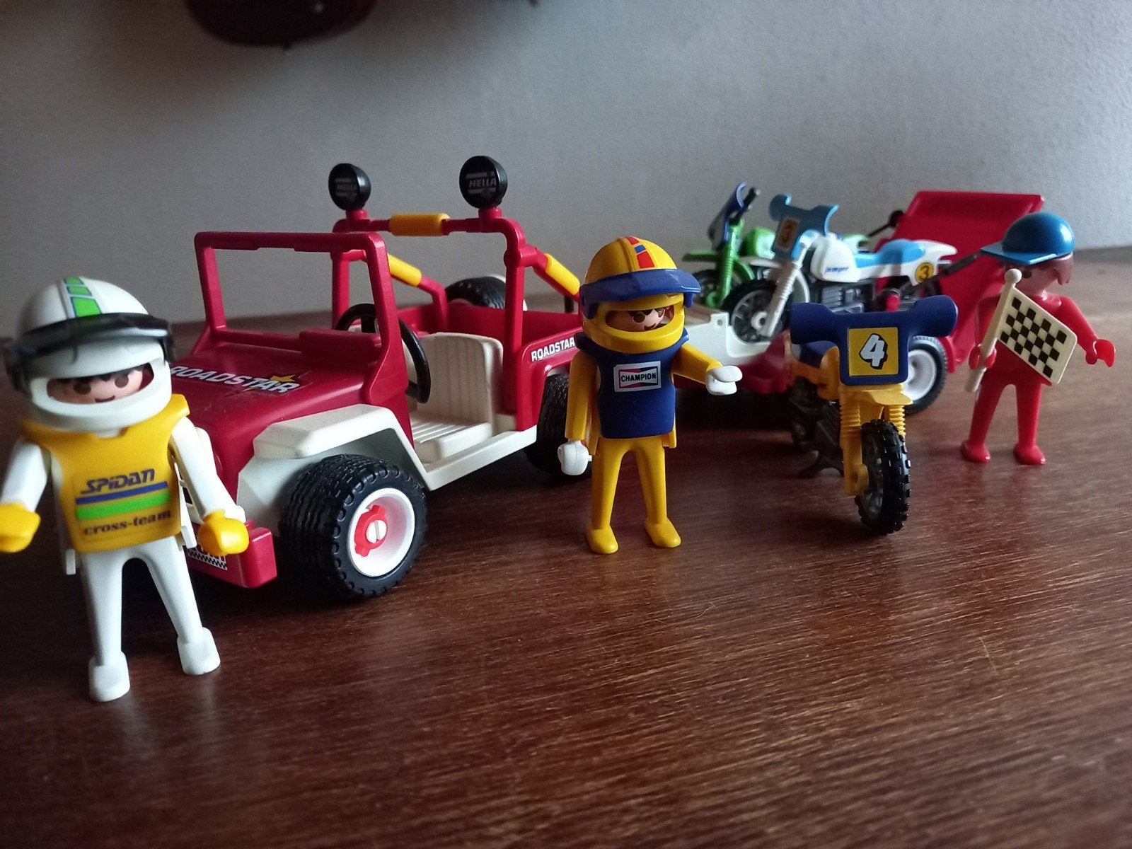 Vintage Playmobil Motorcross Jeep Set met Figuren en Motoren, Ophalen of Verzenden, Gebruikt
