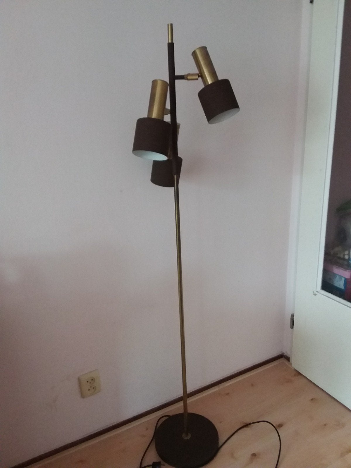 Vintage staande vloerlamp, bruin en goud kleurig, Ophalen, Gebruikt, 150 tot 200 cm