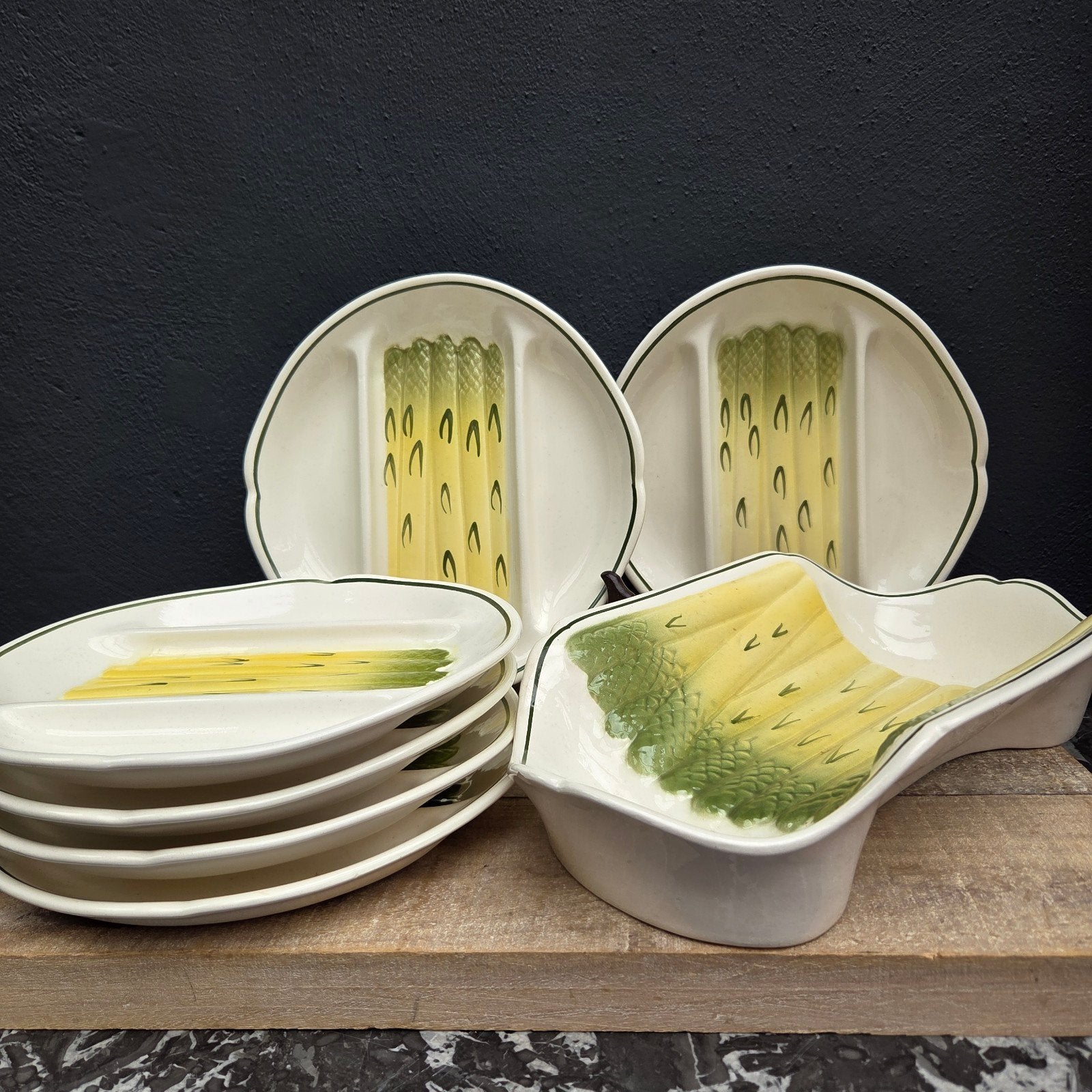 vintage aardewerk asperge servies, Salins Frankrijk, Ophalen of Verzenden