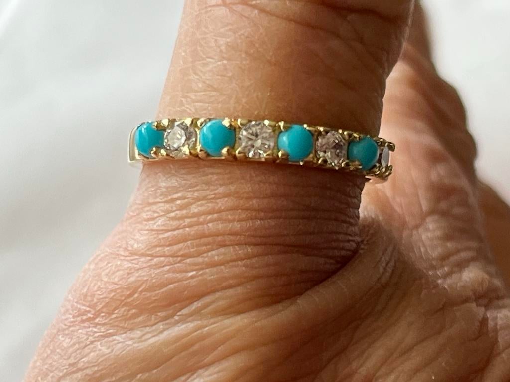 Gouden ring met Turkoois en Saffier Maat 16,75, Sieraden, Tassen en Uiterlijk, Ringen, Verzenden, Met edelsteen, Dame, Goud