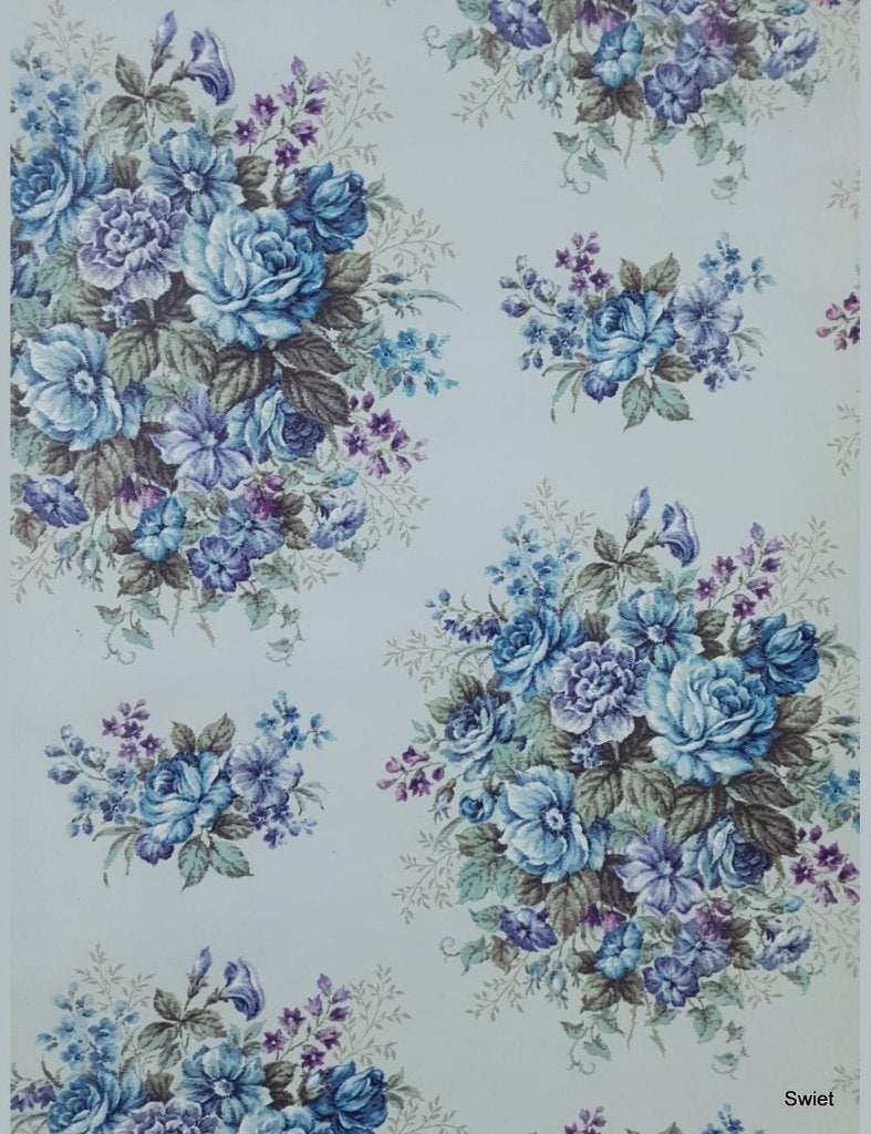 14040 Origineel vintage behang bloemenboeket 60s blauw swiet, Huis en Inrichting, Ophalen of Verzenden, Paars