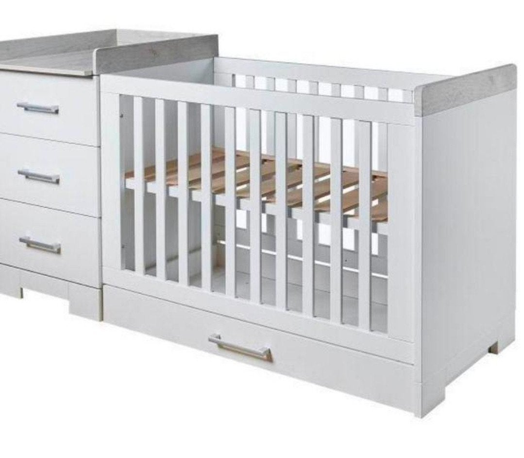 Baby ladekast met commode - Wit/Houtlook, Ophalen, Gebruikt, 50 tot 70 cm, 100 cm of meer