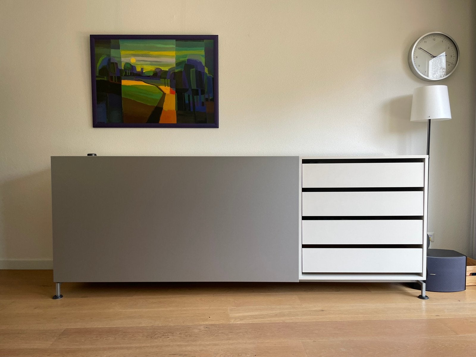 PasToe slide dressoir wit / metaal, Huis en Inrichting, Kasten | Dressoirs, Gebruikt, Met deur(en), 200 cm of meer, Design modern