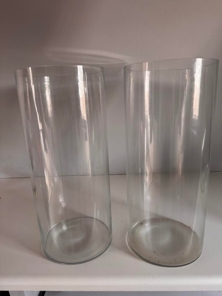 2 Cilindervazen, 45 cm hoog, 20 cm rond, Ophalen, Gebruikt, Overige kleuren, Glas