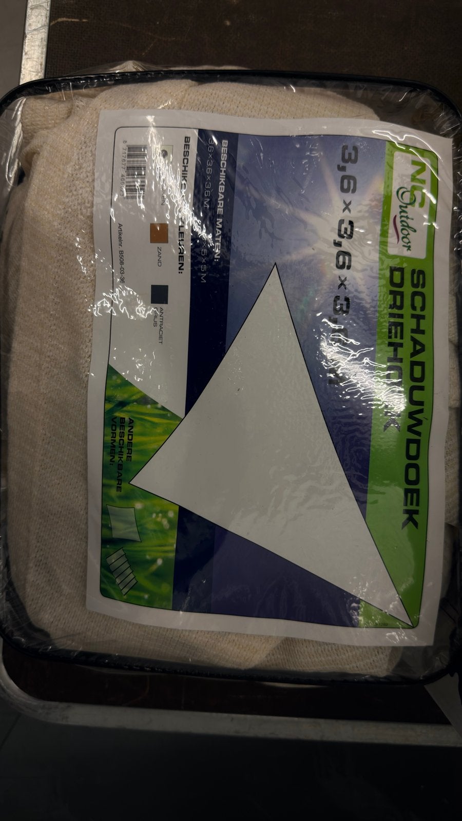 Outdoor Schaduwdoek Driehoek 3,6x3,6x3,6M Zandkleur, Tuin en Terras, Schaduwdoeken, Ophalen, Zo goed als nieuw