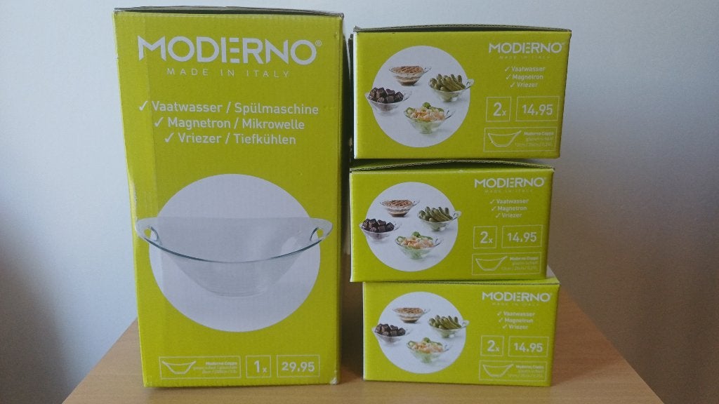 Moderno glazen schalen grote + 6 kleine, Ophalen, Schaal, Nieuw, Glas