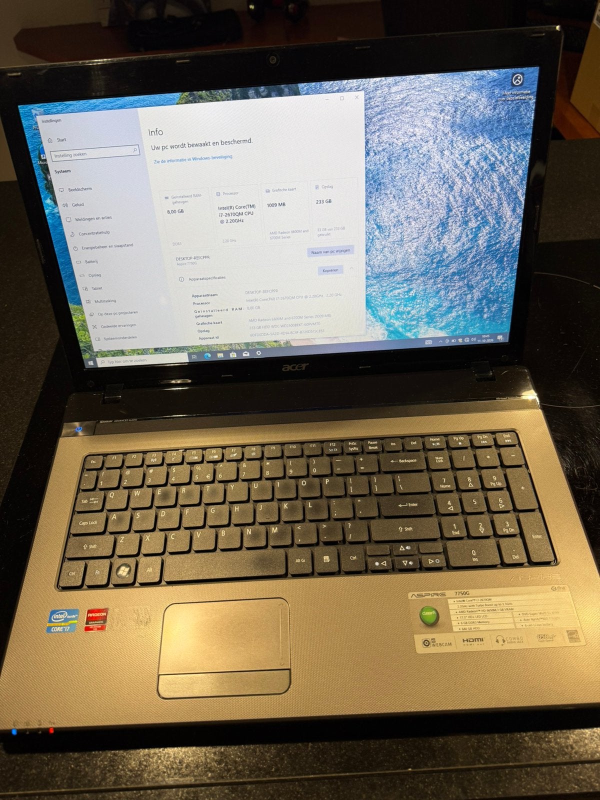 Acer Aspire 7750 met nieuwe dikke accu, 2 tot 3 Ghz, Qwerty, 8 GB, Ophalen of Verzenden