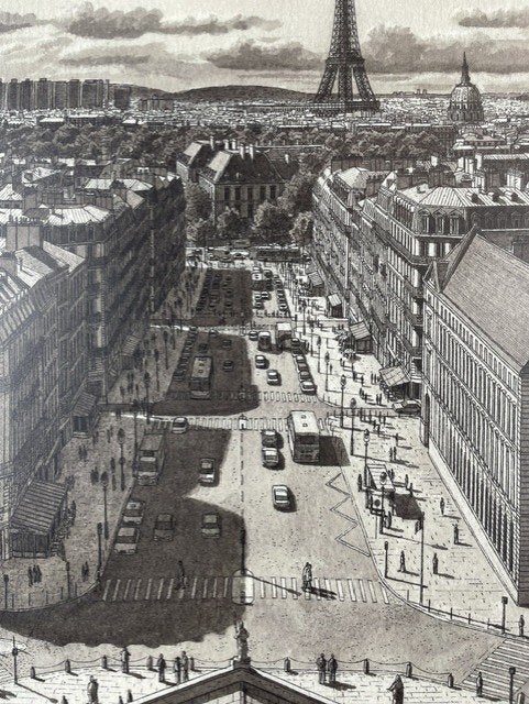 poster Stefan Bleekrode PARIS RUE SOUFFLOT copyright 2025, Ophalen of Verzenden, Zo goed als nieuw, Minder dan 50 cm, Foto of Poster