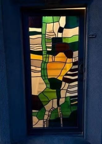 vintage huisdeur voordeur loodglas 1975, Doe-het-zelf en Verbouw, Deuren en Horren, Ophalen, 80 tot 100 cm, Glas, 200 tot 215 cm