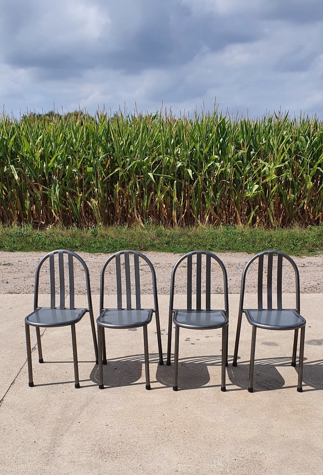 set 4 vintage design tubular Robert Mallet Stevens stoelen, Ophalen, Gebruikt, Vier, Bauhaus design post modern postmodern