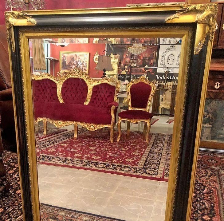 Groot spiegel klassiek / antieke barok goud, zwarte lijst, Ophalen, Rechthoekig