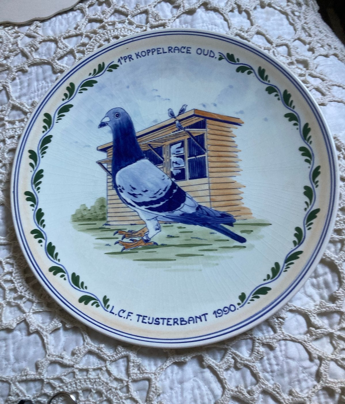 Vintage Delfts Blauw Duivenbord 1990 Ø 28 cm, Ophalen of Verzenden