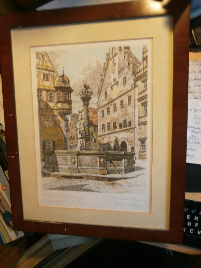 Rothenburg, (dld) Mooie kleurets, St. George Fontein e.o, Antiek en Kunst, Ophalen, Stadsgezicht, Ets, 1950 - 1999