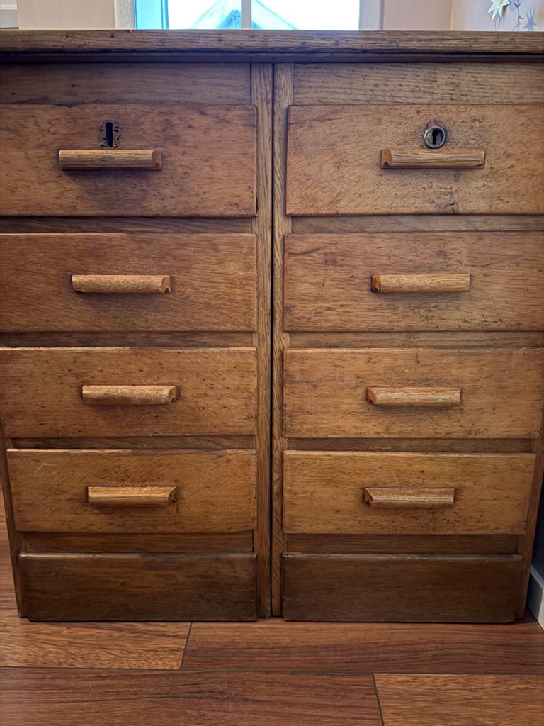 Vintage eiken houten ladekast/vakkenkast/archiefkast 8 lades, Antiek en Kunst, Antiek | Meubels | Kasten, Ophalen