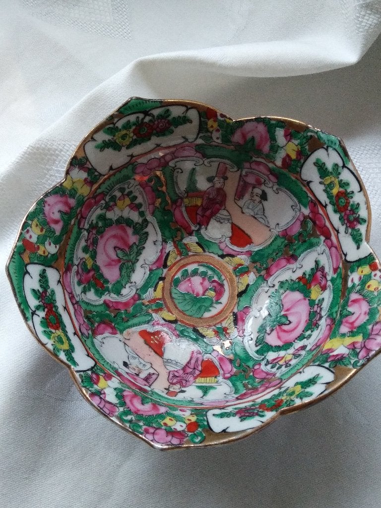 RIJSTKOM chinees porselein 7 cm hoog, Famille Vert decor, Ophalen of Verzenden