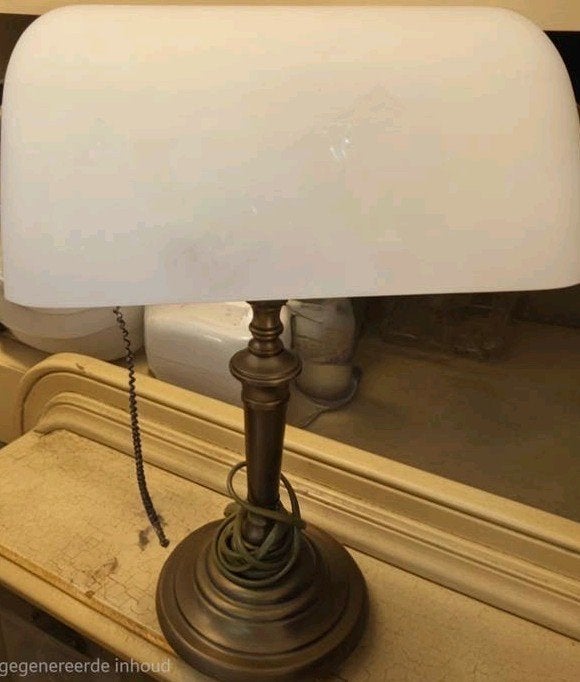 Vintage Bankierslamp met Melkglas Kap, Ophalen of Verzenden, Gebruikt, Glas